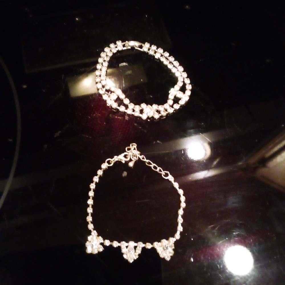 Elegant Silver and Rhinestone Bracelets Set Of 2